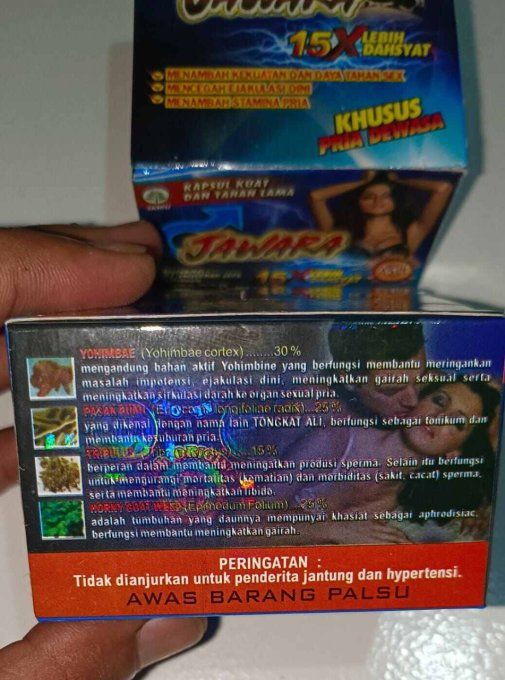 JAWARA 15 X HERBAL MEN FORMULA:  100% HOMMES pour ERECTIONS , lot de 2 caps  veg TRANSPARENTES