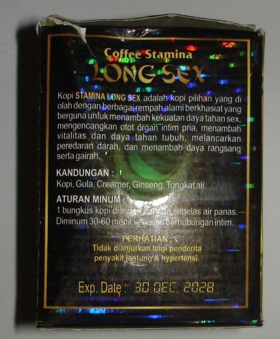 LONG SEX MALE VIRILITY COFFEE : CAFE SEXUEL D INDONESIE POUR HOMME  ,1 sachet/2 usages, exp2028