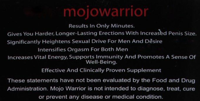 MOJO  WARRIOR : Stimulant Sex,100% Végétal, Homme ,Extraits de Plantes AUSTRALIE,2 caps ,exp2026.06