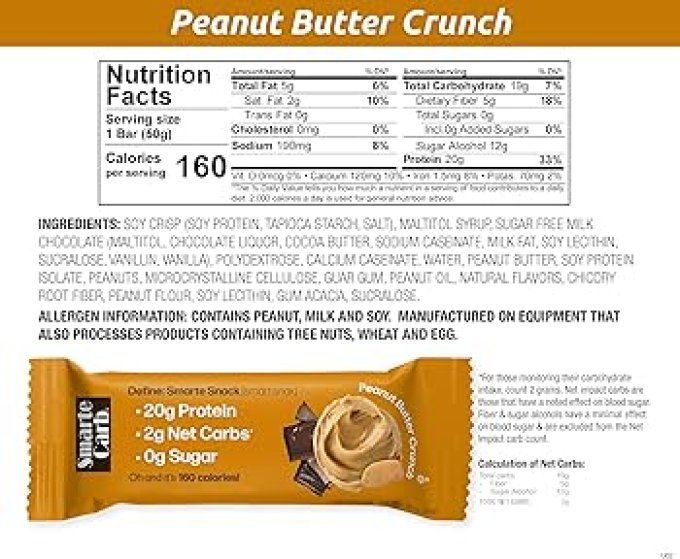 NUGO SMARTE CARB  BARRE PROTEINEE au SOJA ET RIZ SOUFFLES et CHOCOLAT : 20 grams proteines, 0 sucre