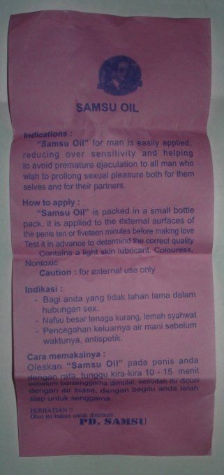 SAMSU SUPER OIL: LOTION  VEG. pour Controle Ejaculation,exp: 12.2025,FLACON 5 ML / 30 à 40 USAGES